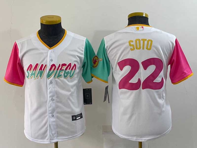 Youth San Diego Padres #22 Juan Soto White 2022 City Connect Cool Base Stitched Jersey,We sell and wholesale Youth San Diego Padres #22 Juan Soto White 2022 City Connect Cool Base Stitched Jersey on line form chian!